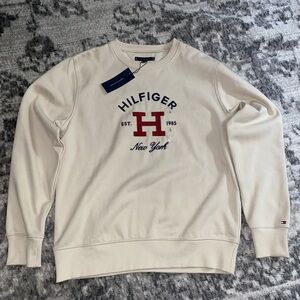 Tommy Hilfiger Cream Crewneck Sweater with Red Logo
